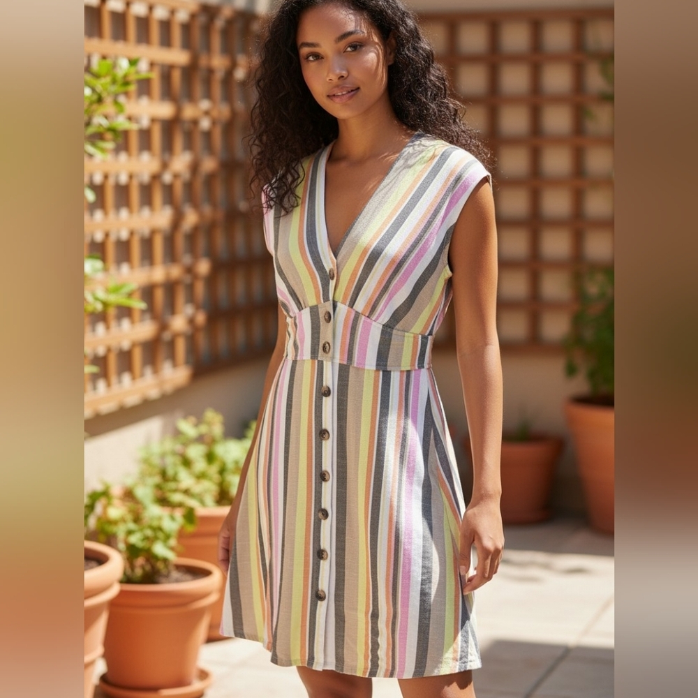 LOFT Pastel Multi-Striped V-Neck Mini Dress Size 2